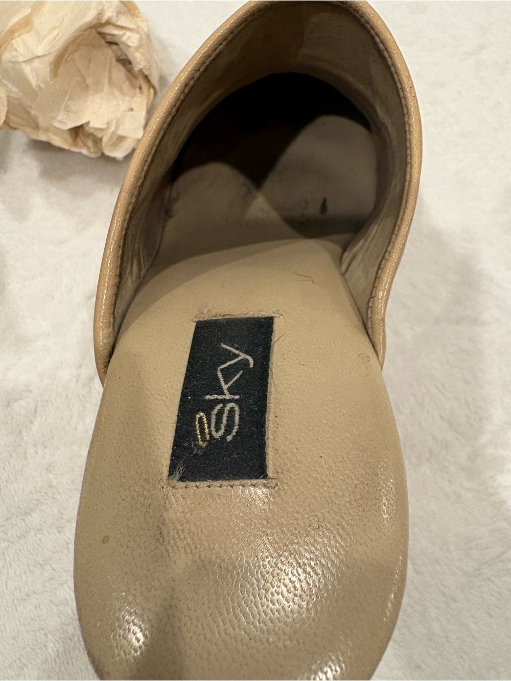 Sky Beige Leather Studded Clog Heels - Picture 4 of 4